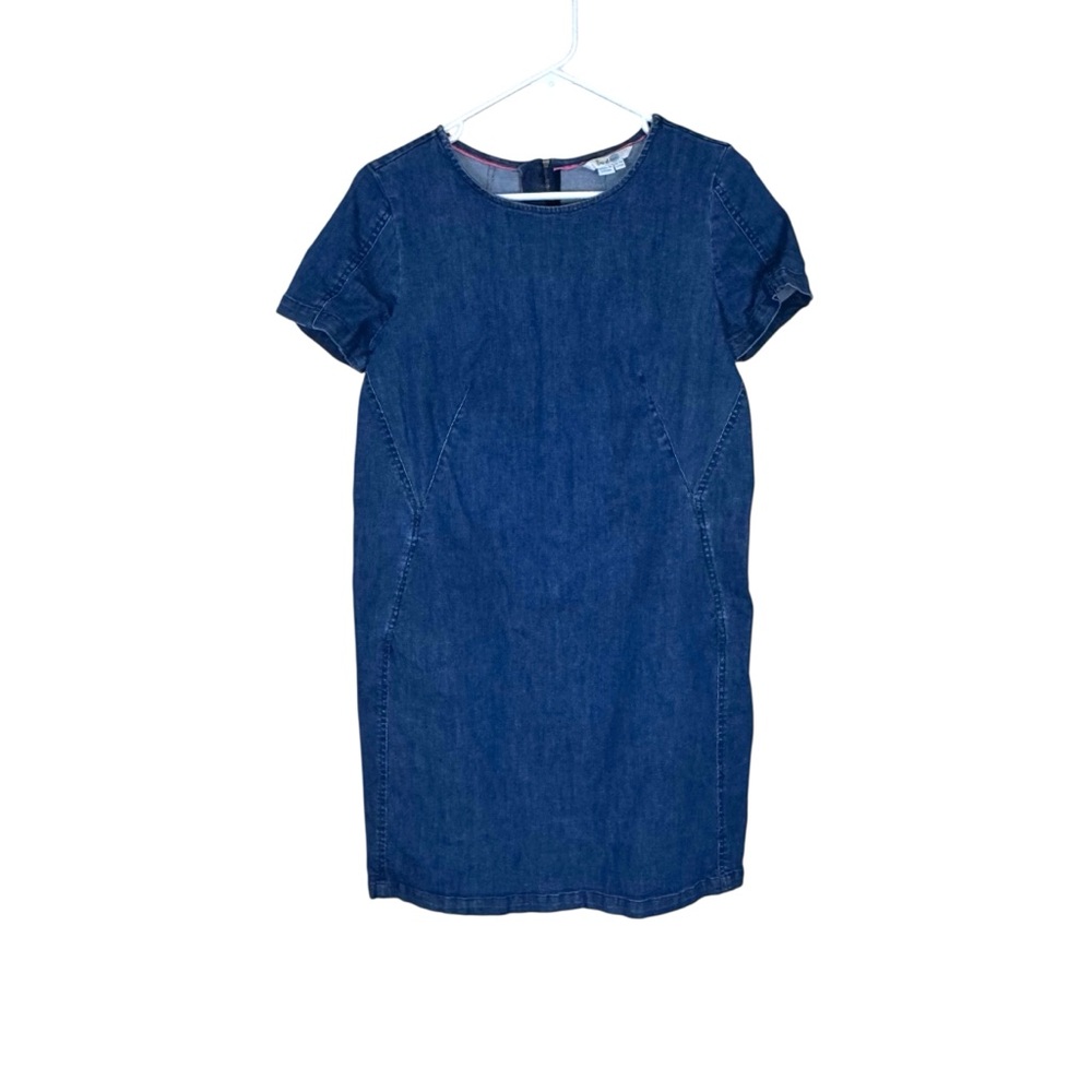 Boden Pippa Denim Mini Dress Short Sleeve Back Zip Shift Size 6R Pockets